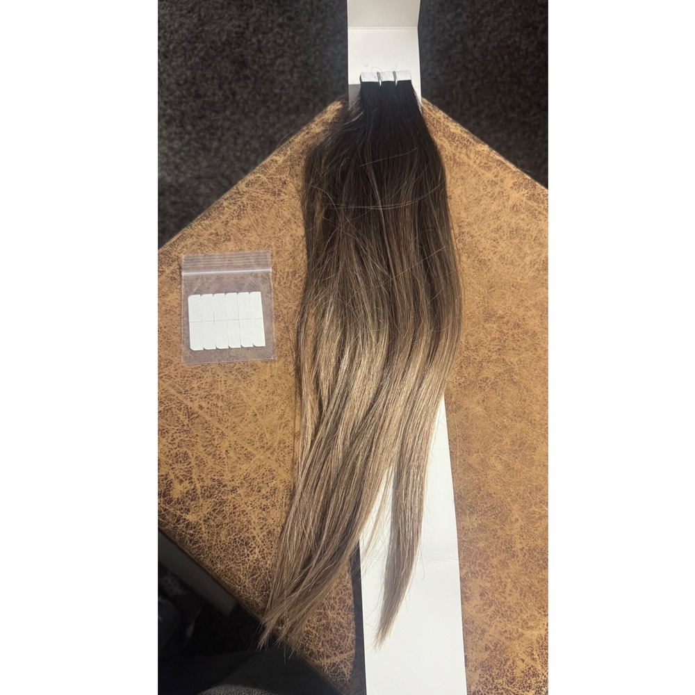 Remy PU Tape In Hair Extensions 16 Inch Ombre #2/6/18 Human Hair 12pc Set NOS